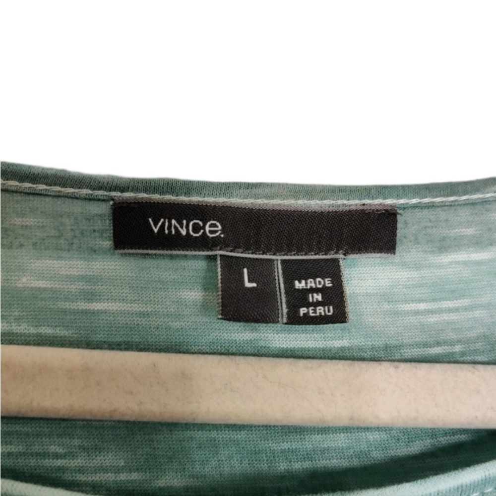 VINCE Green White Short Sleeve Oversized Tie Dye Stripe Blouse EUC sz L - Picture 3 of 7